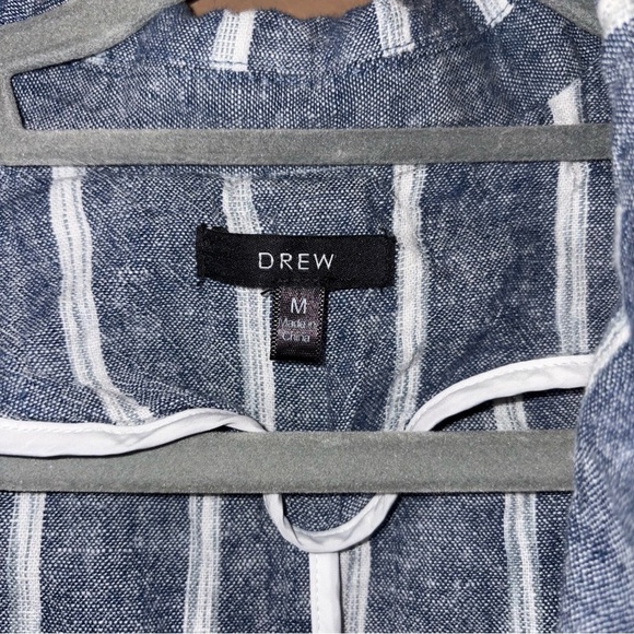 Anthropologie Drew Linen Striped 1 Button Closure Blazer Jacket White Blue M - Picture 3 of 4